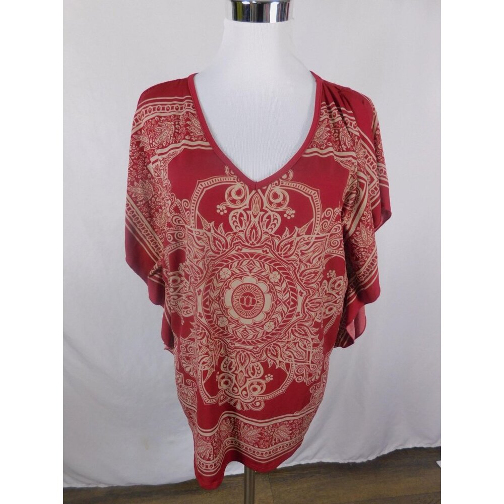Agenda Red Boho Paisley Kaftan Kimono Poncho OS